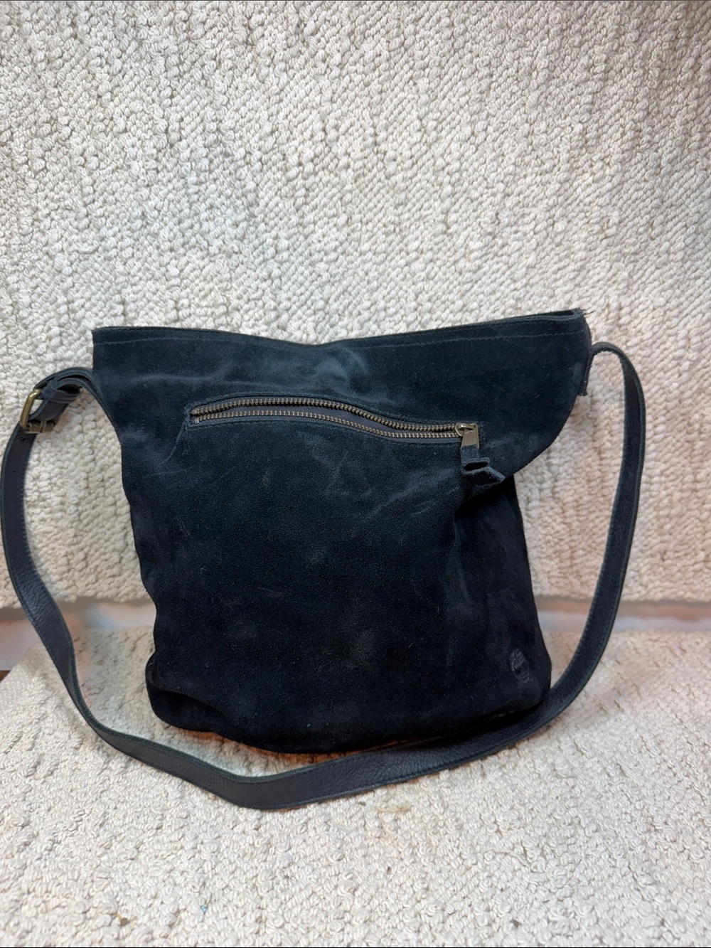 Timberland Black Suede Crossbody Bag with Exterior Zip Pocket